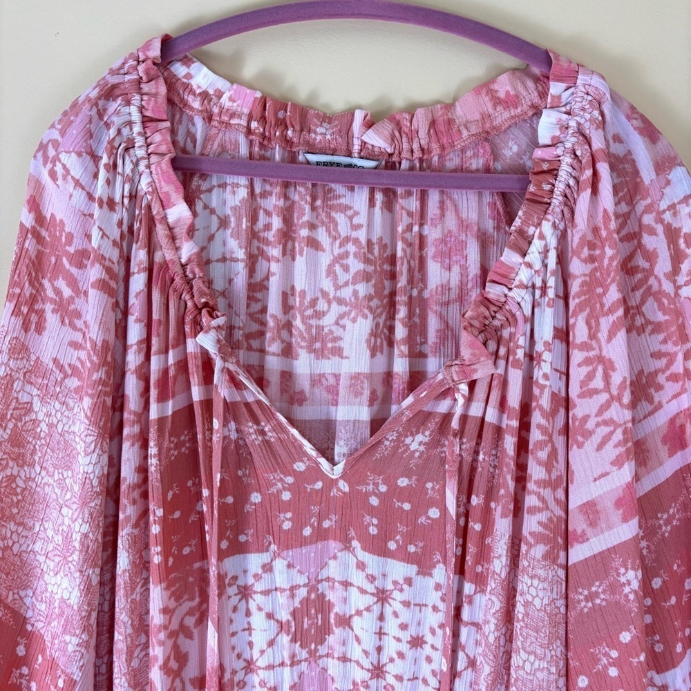 NWT FRYE AND CO. Pink and White Rayon Short Sleeve Ruffled Maxi Sundress (XXL) - Picture 4 of 15